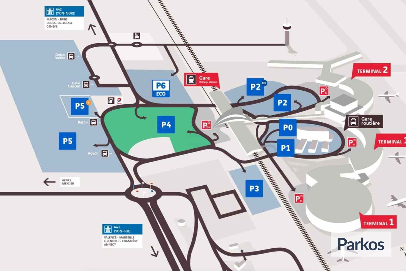 Se garer à pied au Terminal 1 de Lyon